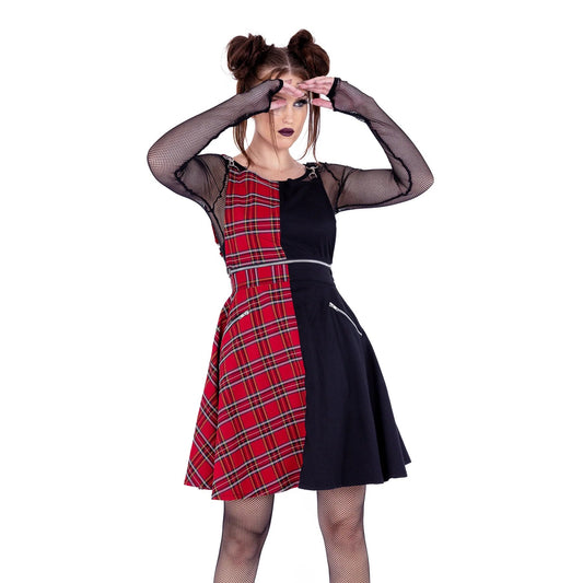INTO THE VOID PINAFORE - BLACK/RED TARTAN REF.IN2435