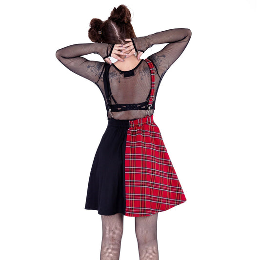 INTO THE VOID PINAFORE - BLACK/RED TARTAN REF.IN2435
